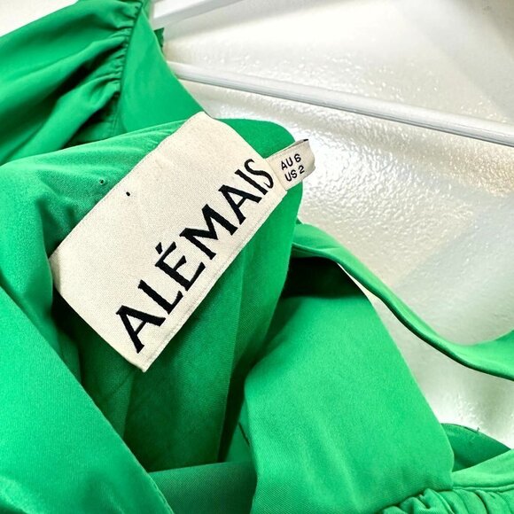 ALEMAIS Doria Ruffle-neck Crossover-back Mini Dress in Green Size US 2 - Picture 6 of 14